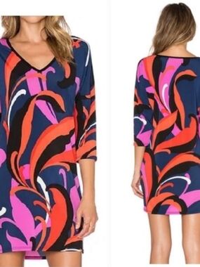Trina Turk Dominica Drop Shoulder 1/2 Sleeve Multicolored Mini Sheat Dress M